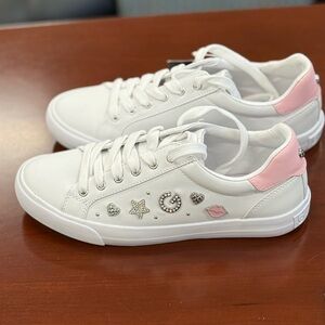 GBG Los Angeles White and Pink Sneakers with Embellishments